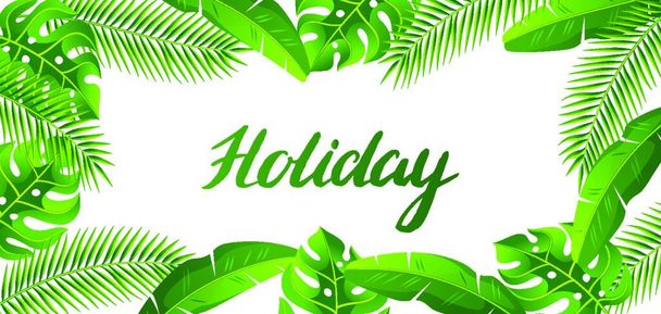 Banner with tropical palm leaves. Exotic tropical plants. Illustration of jungle nature. Banner with tropical palm leaves. Exotic tropical plants. Illustration of jungle nature. - Vector, Image
