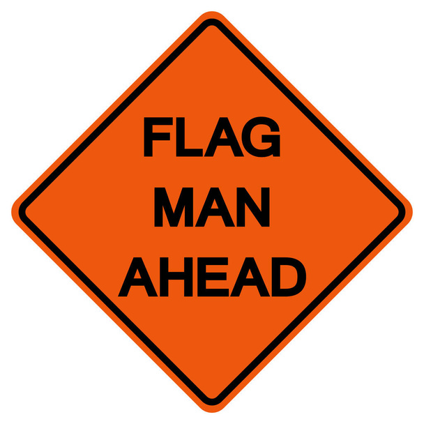 旗男性前方交通道路記号白の背景に隔離された標識,ベクトルイラスト  - ベクター画像