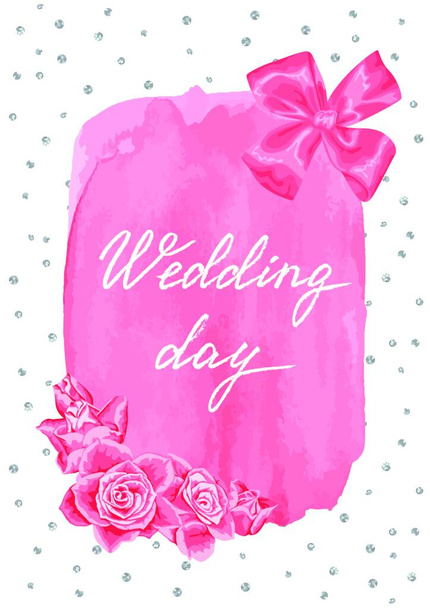 Wedding invitation or greeting card.. Wedding invitation or greeting card on aquarelle background. - Vector, imagen