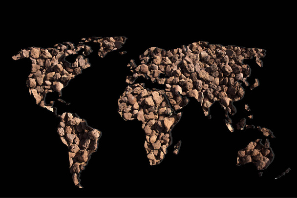 Mapa do mundo aproximadamente delineado com recheios de seixos de cascalho de pedra - Foto, Imagem