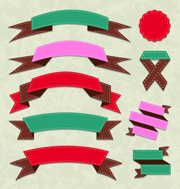 Illustration set ribbons, vintage labels, geometric emblems - vector - Вектор,изображение