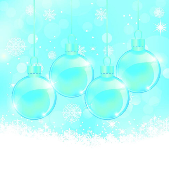 Illustration winter snowflakes background with Christmas glass balls - vector - Διάνυσμα, εικόνα