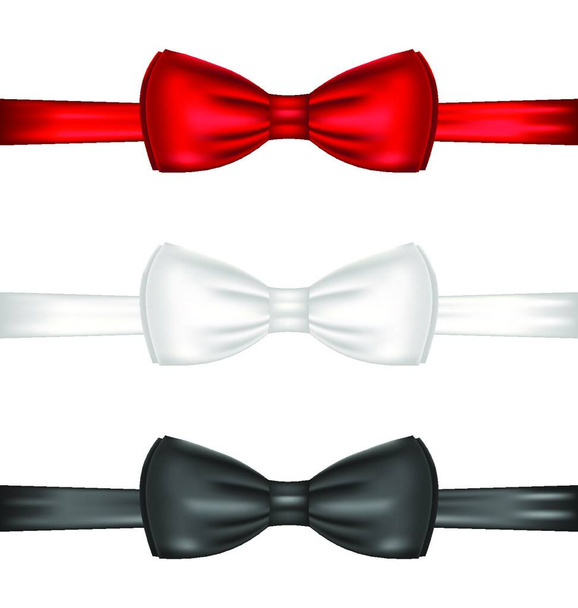 Illustration set realistic red, white and black bow ties, isolated on white background - vector - Vetor, Imagem