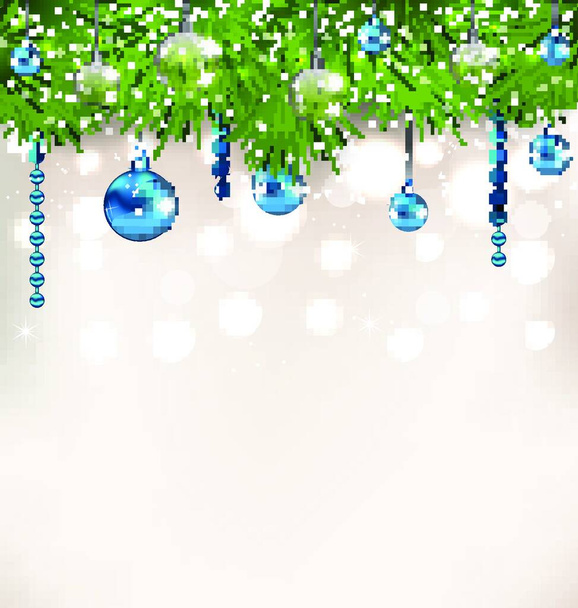 Illustration Christmas shimmering background with fir twigs and glass balls - vector - Vector, imagen