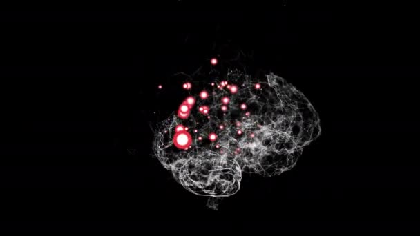Abstract rotation of human brain with red bokeh particles showing infected parts. - Footage, Video