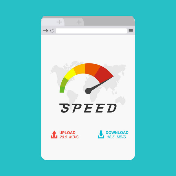 Beschleunigungssymbol-Vektorvorlage. Site Speed Test Concept Seite mit schneller oder langsamer Auslastung - Vektor, Bild