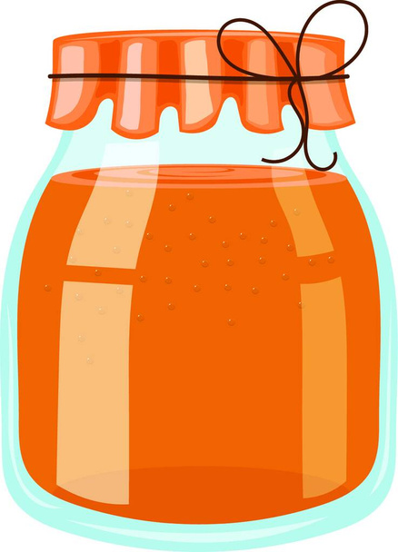 Glass jar with honey. Cartoon of the bank with honey on a white background - Vector, Image