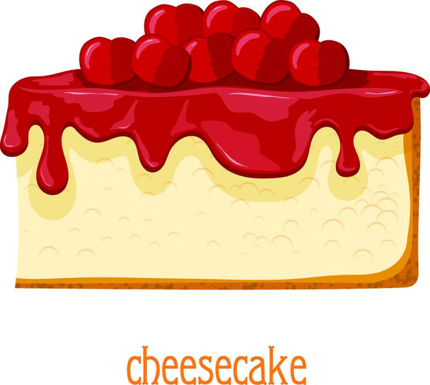 Cartoon cheesecake. Bright colored cheesecake on a white background. Isolate - Wektor, obraz