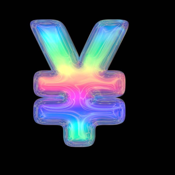 3D-Rendering bunt glänzend flüssig 3d volumetrische Buchstaben auf schwarz. Blasenformen Neonfarben hell glänzend Schriftzug Regenbogen Farbverlauf hebräische Buchstaben 3d Illustration - Foto, Bild