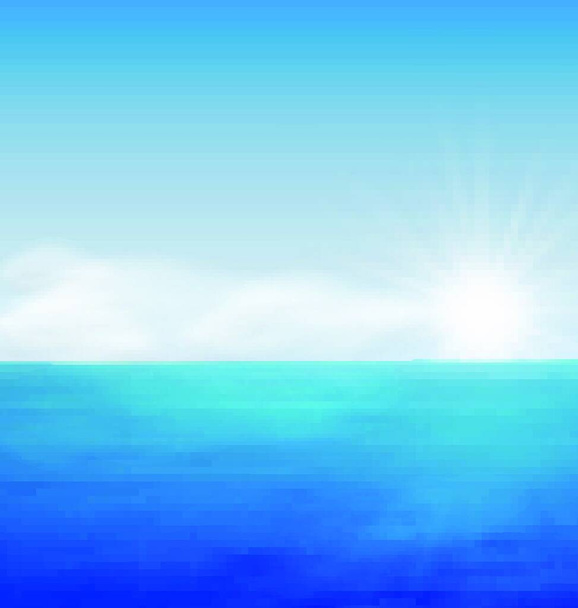 Sea Landscape Background Sunrise, Calm Blue Ocean and Far Clouds on Horizon - vector - Vetor, Imagem