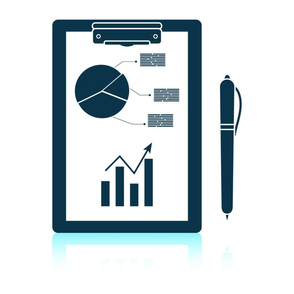 Writing tablet with analytics chart and pen icon. Shadow reflection design. Vector illustration. - Vektör, Görsel