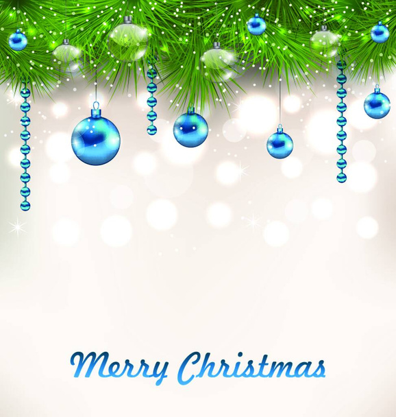 Illustration Christmas Shimmering Background with Fir Twigs and Glass Balls - vector - Vector, Imagen