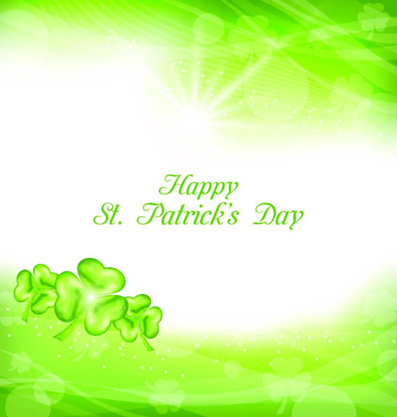 Illustration Abstract Light Background with Green clovers for St. Patrick Day - Vector - Vecteur, image