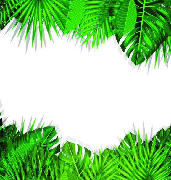 Illustration Natural Frame with Green Tropical Leaves, Summer Beautiful Background - Vector - Vetor, Imagem