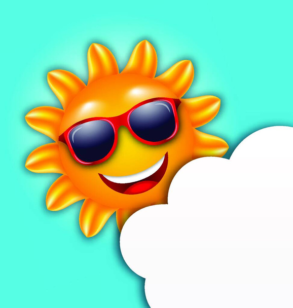 Illustration Cool Summer Sun in Sunglasses with Cloud, Copy Space for Your Text - Vector - Vector, Image