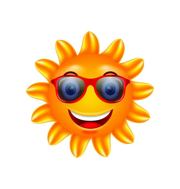 Funny Face of Summer Sun with Sunglasses. Illustration Funny Face of Summer Sun with Sunglasses. Isolated on White Background - Vector - Vector, Imagen