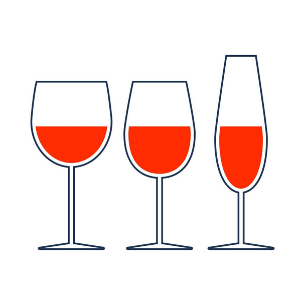 Icon Of Glasses Set. Thin Line With Red Fill Design. Vector Illustration. - Διάνυσμα, εικόνα