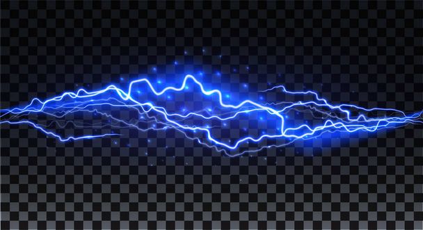 Realistic lightning. Thunder spark light on transparent background. Illuminated realistic path of thunder and many sparks. Bright curved line. - Vector, Image