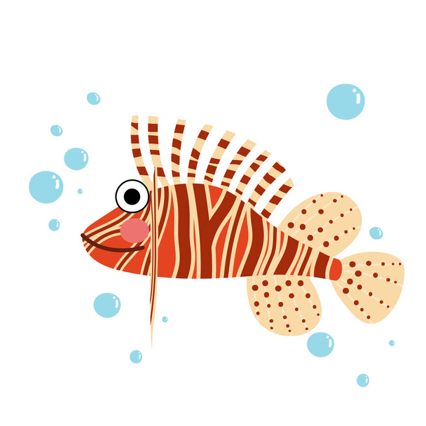 Lionfish side view animal cartoon character vector illustration - Vector, afbeelding