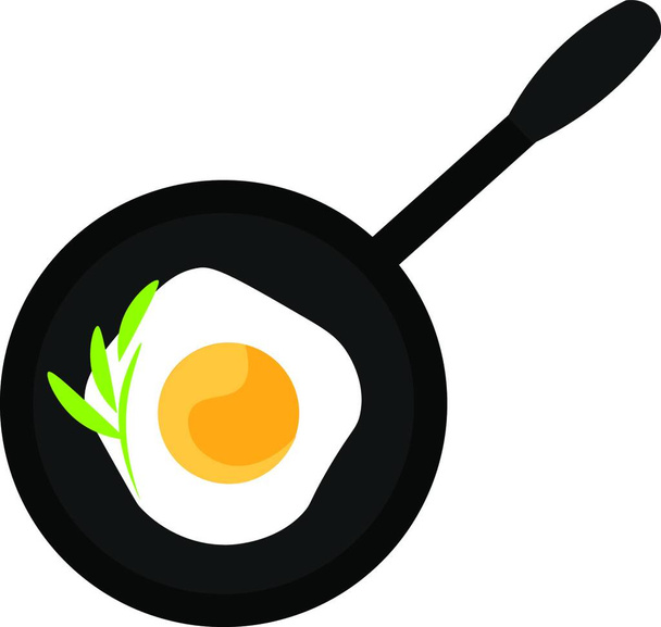 Black pan with fried egg illustration vector on white background - Vektor, kép