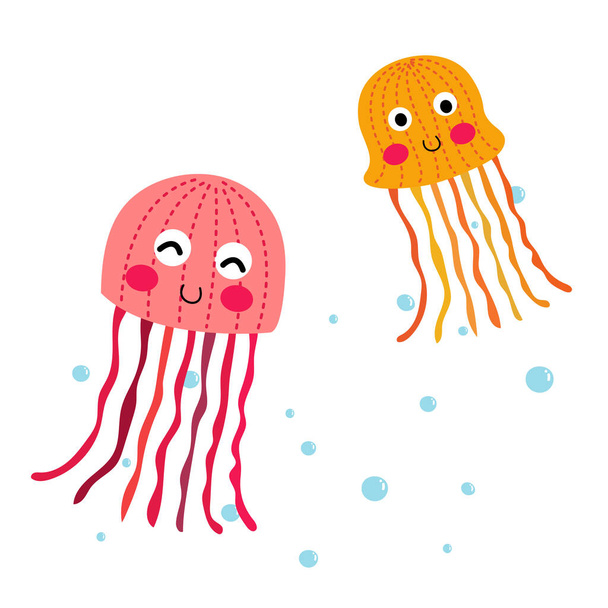 Pink and orange Jellyfish animal cartoon character vector illustration - Vettoriali, immagini