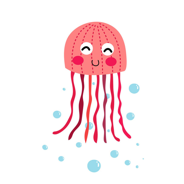 Pink Jellyfish animal cartoon character vector illustration - Vector, Imagen