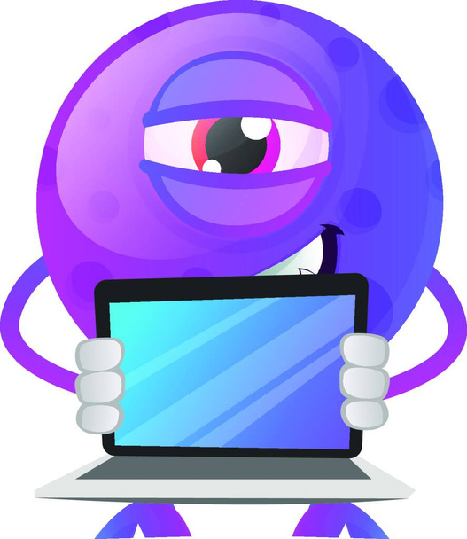 Purple monster with a laptop illustration vector on white background - Вектор,изображение