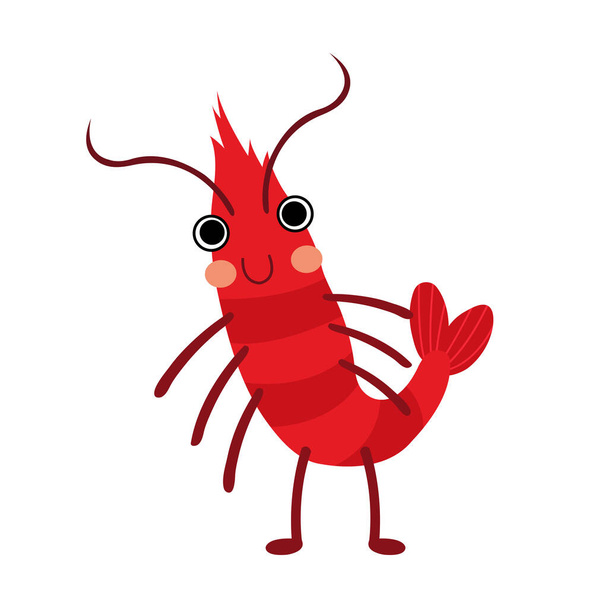 Shrimp animal cartoon character vector illustration - Вектор,изображение