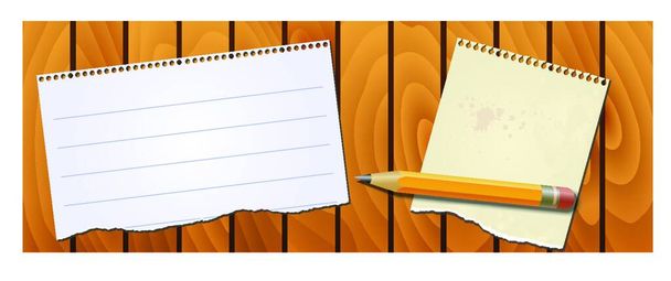 Vector illustration of the banner wood texture with notepad pencil - Вектор,изображение
