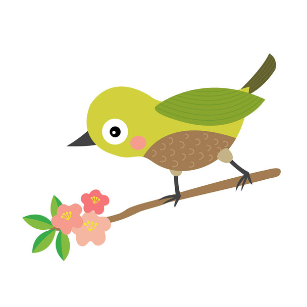 Uguisu bird animal cartoon character vector illustration - Vettoriali, immagini