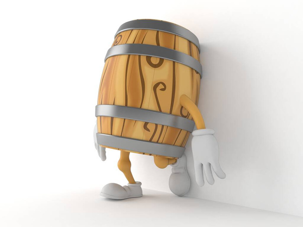 Cask character leaning on wall on white background. 3d illustration - Photo, Image