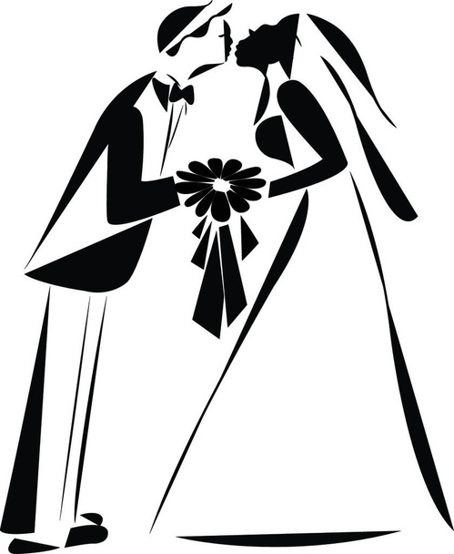 kissing the bride, cartoon silhouette vector  - Вектор,изображение