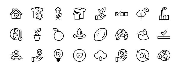 Set of icons on the theme of Ecology, vector lines, contains icons such as electric car, global warming, forest, eco, watering plants and much more. Editable stroke, White background - Vector, Image