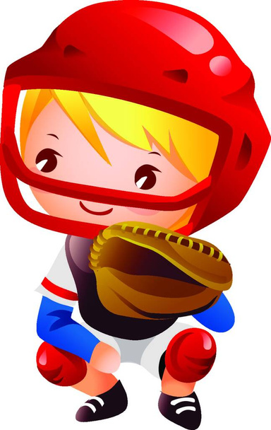 Boy in catcher position baseball - ベクター画像