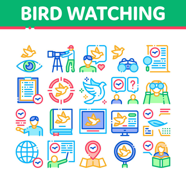 Bird Watching Tourism Collection Icons Set Vector - Vector, Image