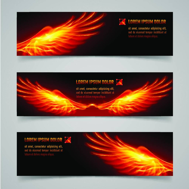 Mystic banners with orange flaming wings for your design - Vecteur, image