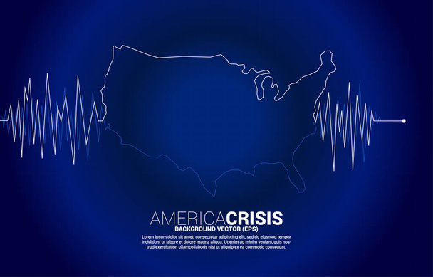 United state of America map from heart beat wave signal chart. Background concept for economic and crisis of USA. - Vektor, Bild