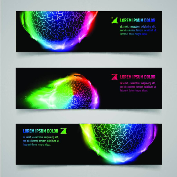 Set of multicolored banners with flaming spheres - Vecteur, image