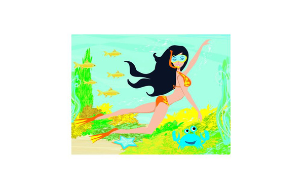 vector illustration of beautiful girl dives - ベクター画像