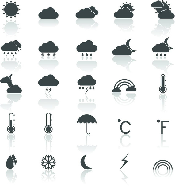 Weather icons with reflect on white background, stock vector - Vecteur, image