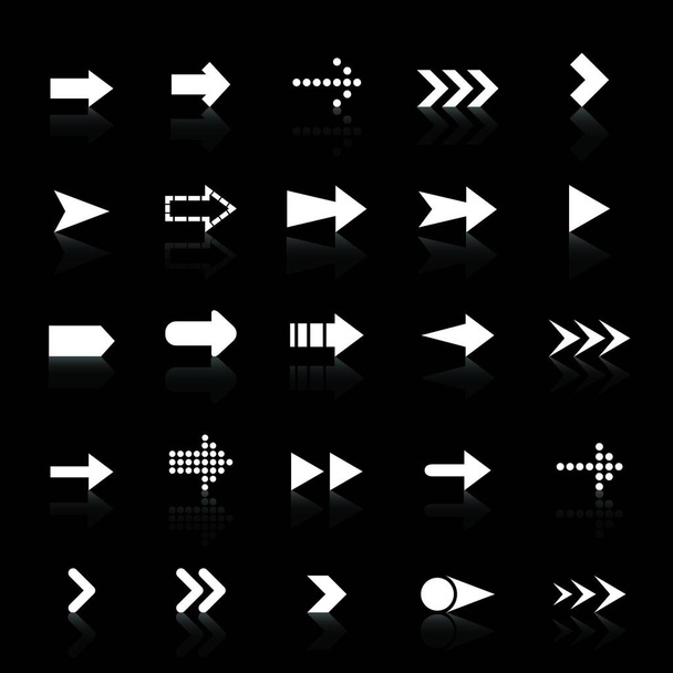 Arrow icons with reflect on black background, stock vector - Vettoriali, immagini