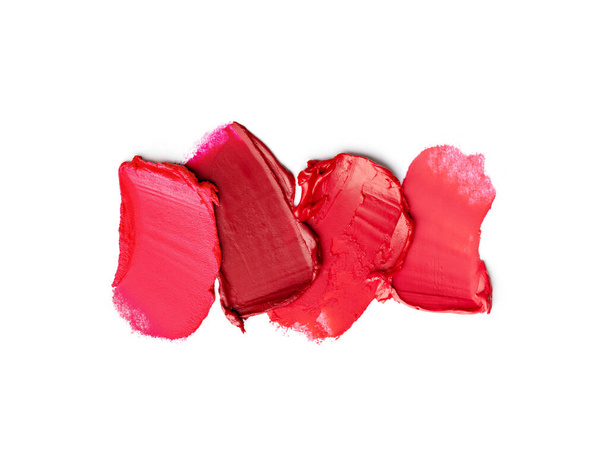 Set of red lipstick strokes. - 写真・画像