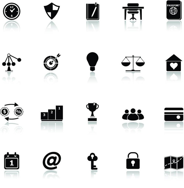 Denkgerelateerde iconen met reflectie op witte achtergrond, stock vector - Vector, afbeelding