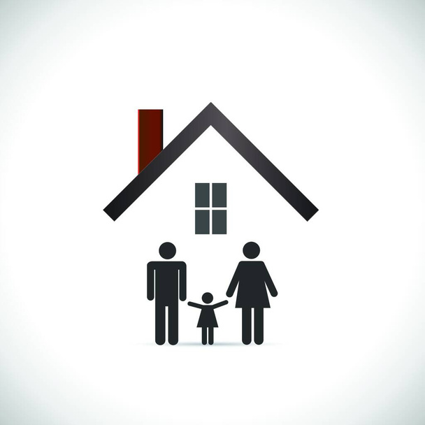 Concept image of a family under an abstract house design isolated on a white background. - Vector, afbeelding