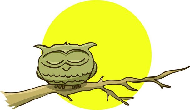 Sleeping owl sitting on a branch on a background of the full moon. Vector illustration - Διάνυσμα, εικόνα