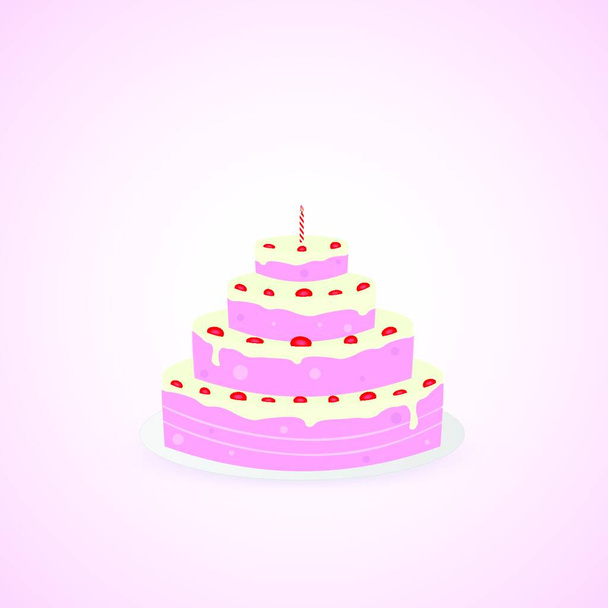 Illustration einer bunten Geburtstagstorte isoliert auf einem bunten Hintergrund. - Vektor, Bild