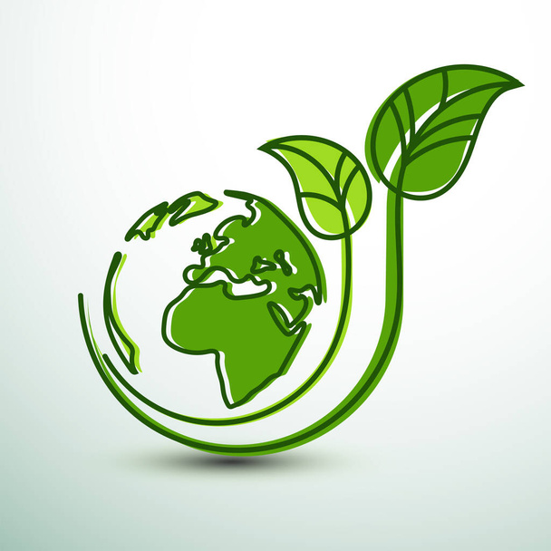 Green earth concept with leaves line art ,vector illustration - Вектор,изображение