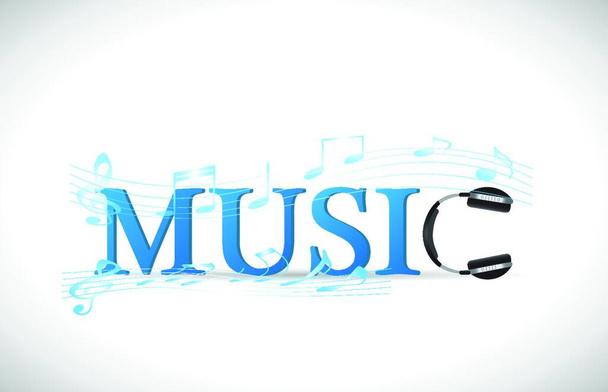 Illustration of a music background with headphones and notes isolated on a white background. - Vector, Imagen