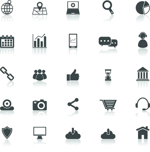 SEO icons with reflect on white background, stock vector - Vetor, Imagem