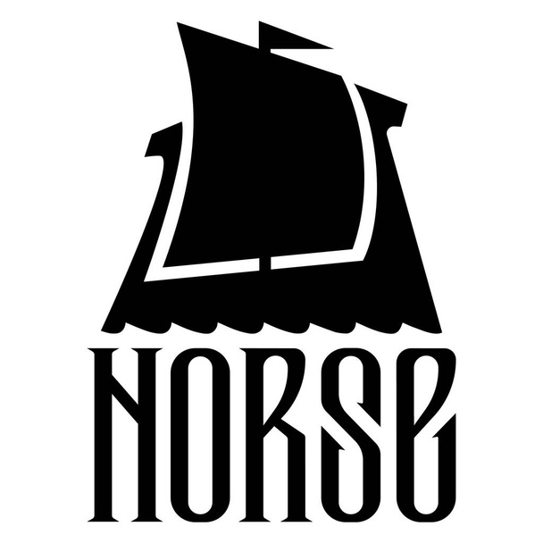 Warship of the Vikings. Drakkar logo, ancient scandinavian pattern and norse sign Valknut - Vektör, Görsel